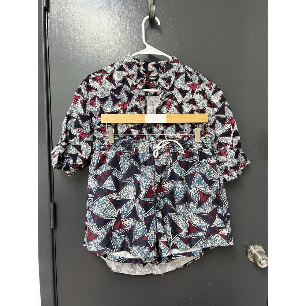 Farah Vintage Patterned Swim Shorts and Button Up Set Sz M